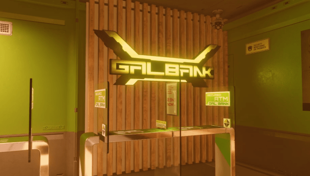 A GalBank sign behind some ATMs in Starfield.