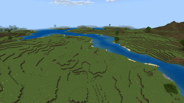 A screenshot of several large, open plains in Minecraft.