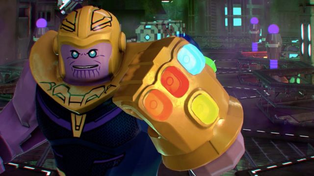 A LEGO version of Thanos from LEGO Marvel Superheroes DLC.