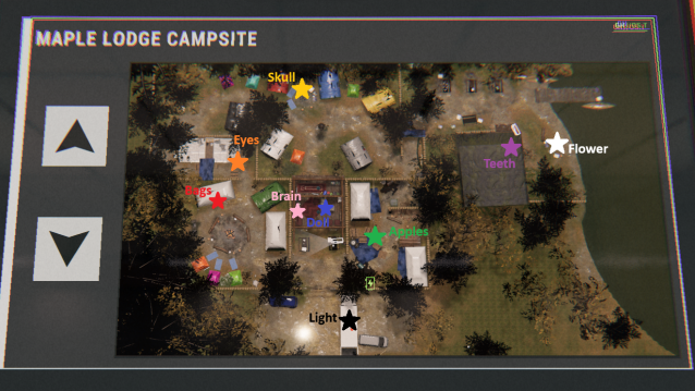 A map of maple lodge campsite with all of the ingredients marked.