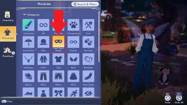 The Masks page in the Wardrobe menu marked in Disney Dreamlight Valley.