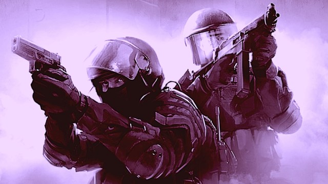 A purple image of two counter-terrorists in CS2.