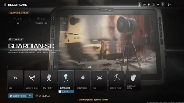 A screenshot of the Guardian-SC killstreak in MW3.
