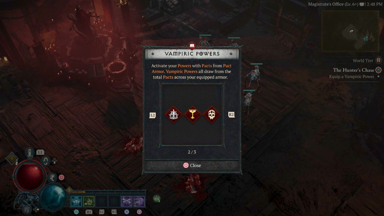 Explanation screen for pacts and vampiric powers in season 2 of diablo 4