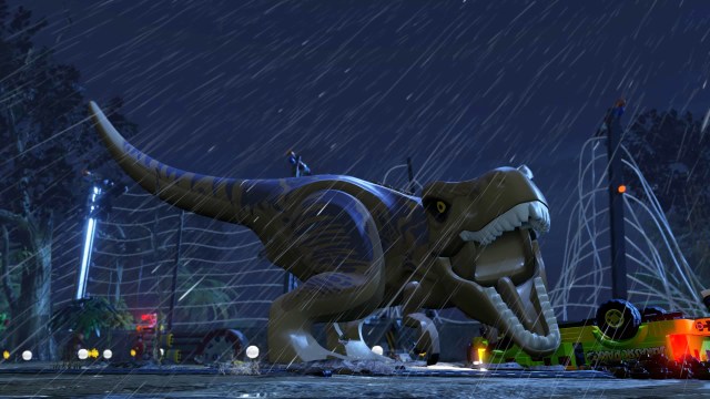 An in-game image of a T-Rex in LEGO Jurassic World.