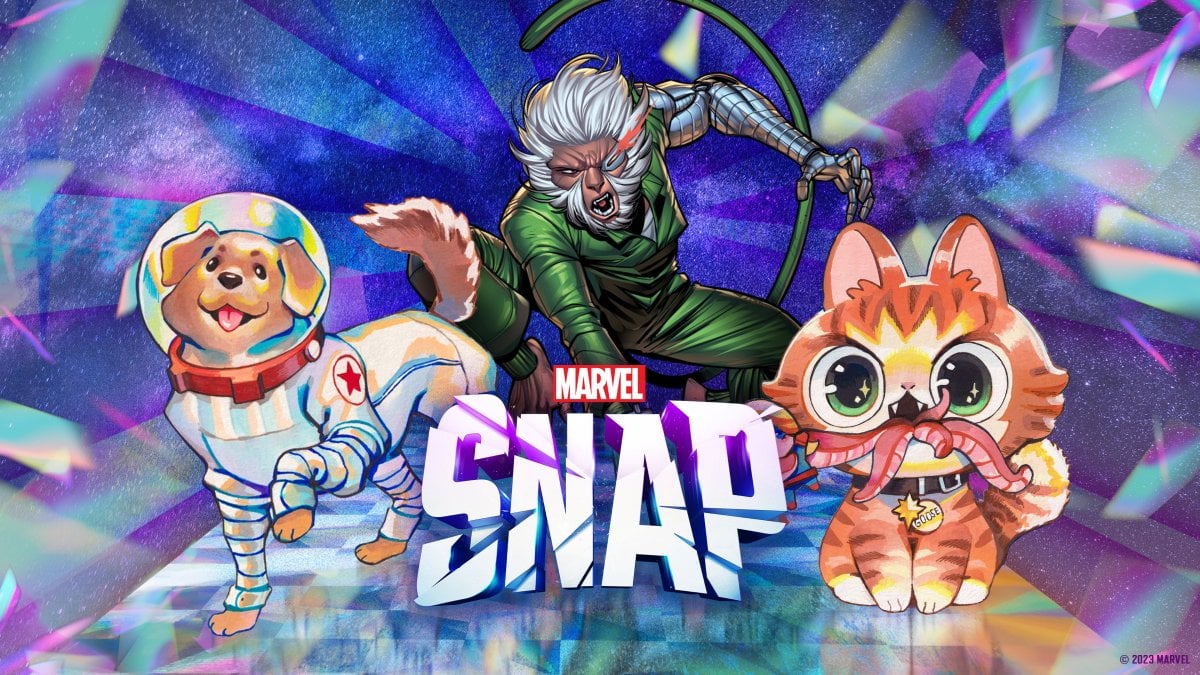 Marvel Snap art featuring Cosmo, Hit-Monkey, and Goose.