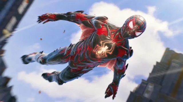 spider-man flying through sky in spider-man 2
