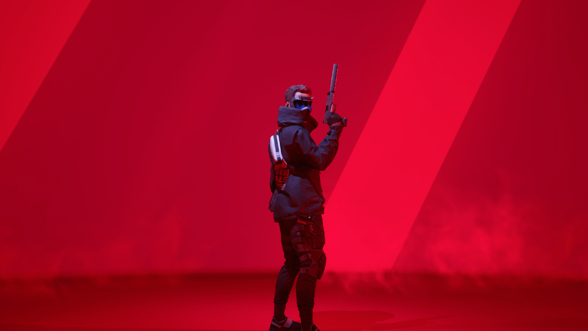 Light Build character standing with a red background