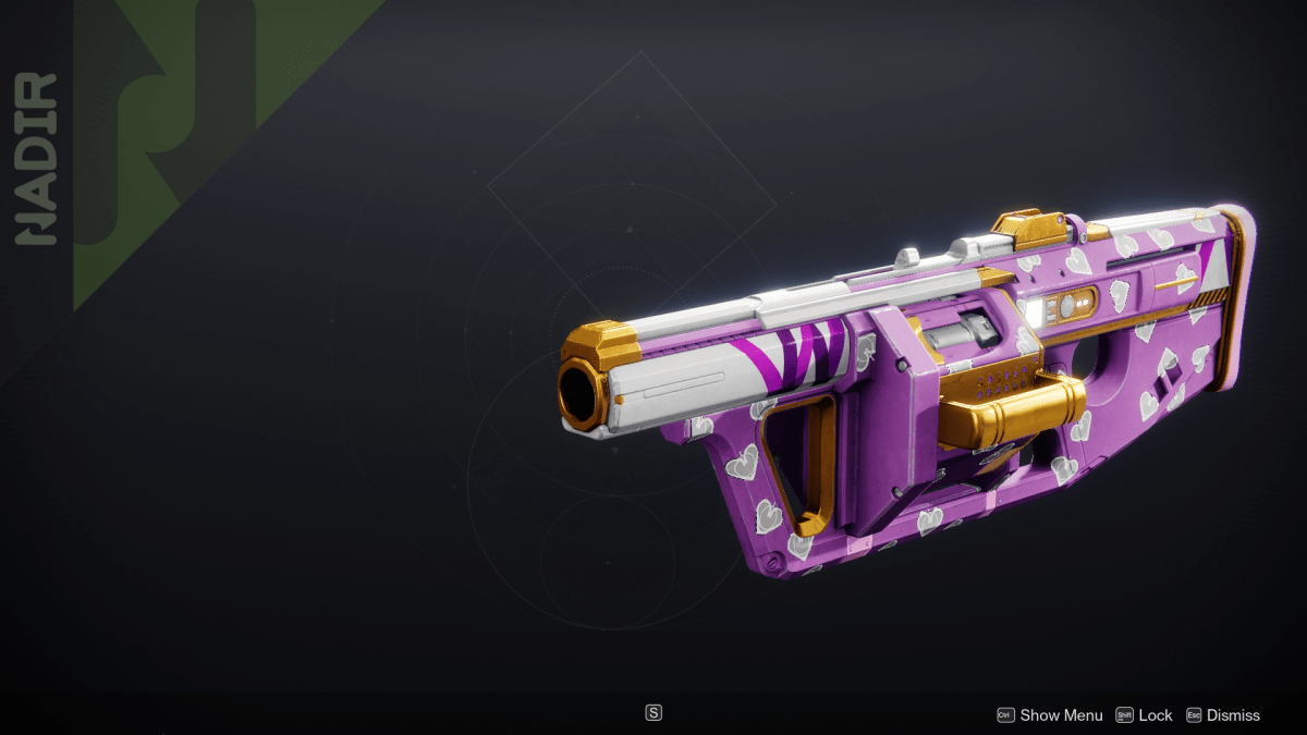 The Acosmic Heavy 150rpm Void grenade launcher, with the new pink Festival of the Lost palette.
