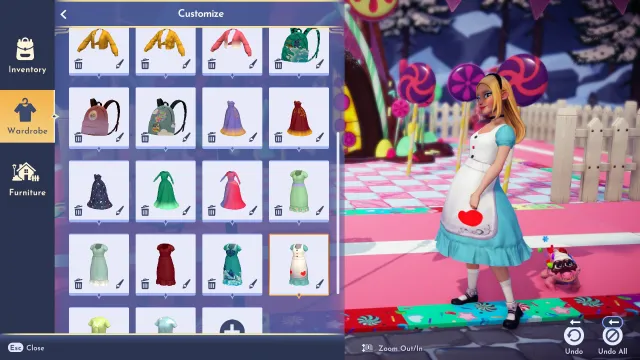 The player wearing a Touch of Magic item while standing next to a bunch of player designed items. 