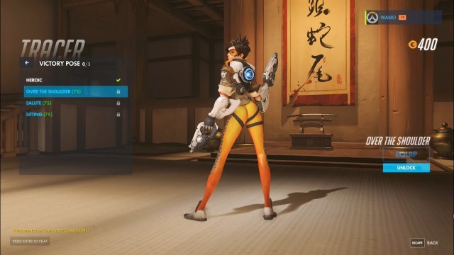 tracer in her original skin and over the shoulder pose