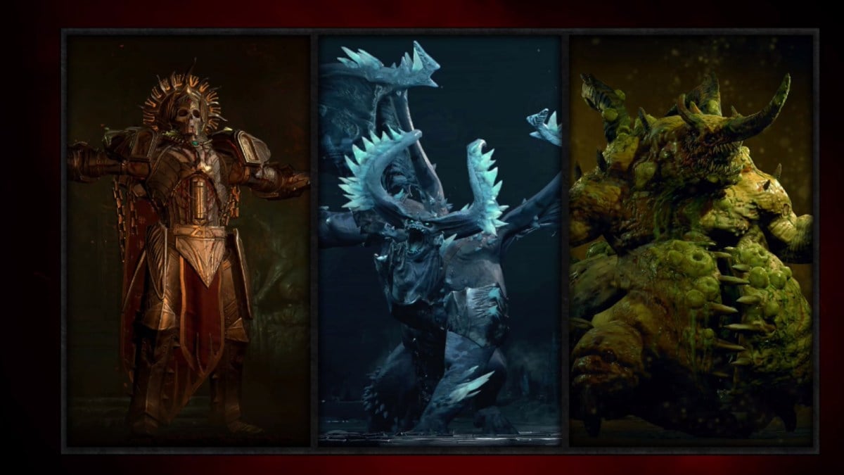 A promotional image for Diablo 4 Season Two shows four new bosses.