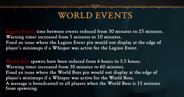 A screen detailing the changes made to World Events as part of Diablo 4's Season Two update.