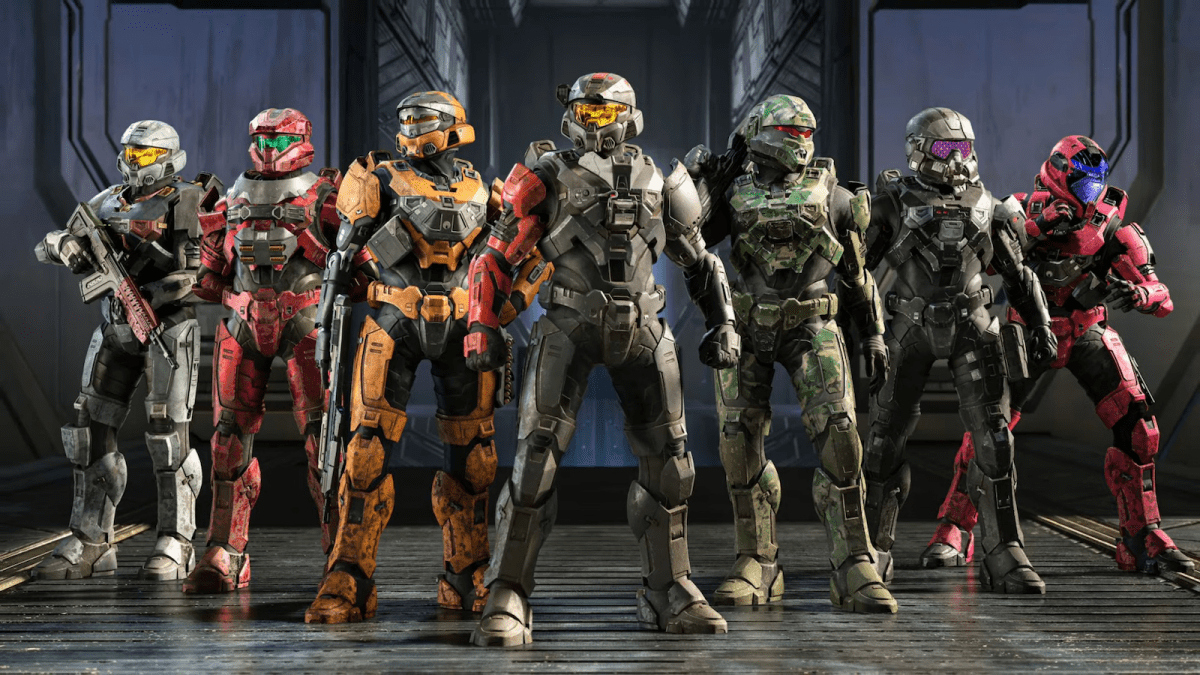 Halo infinite spartans lined up with different colored armor
