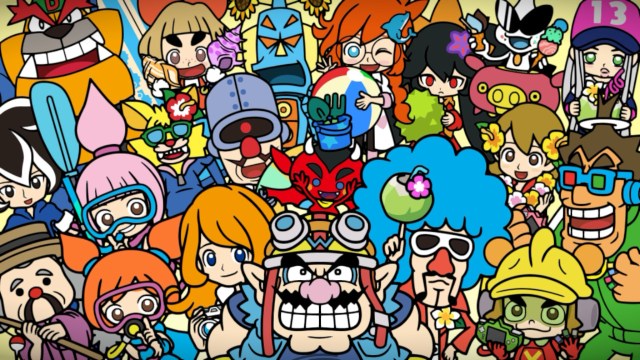 Wario surrounded by all characters of the WarioWare roster.