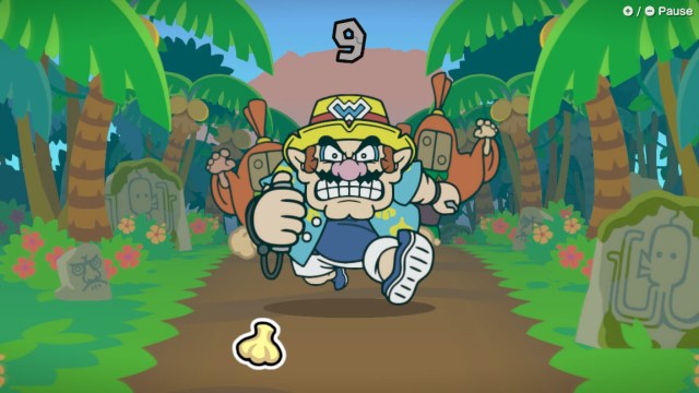Wario running frantically towards the camera, pursued by creatures.