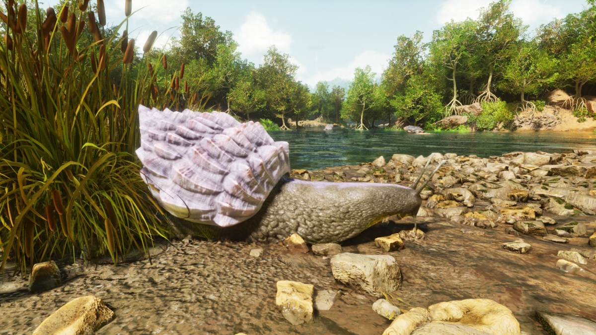 An Achatina in the jungle in Ark: Survival Ascended.