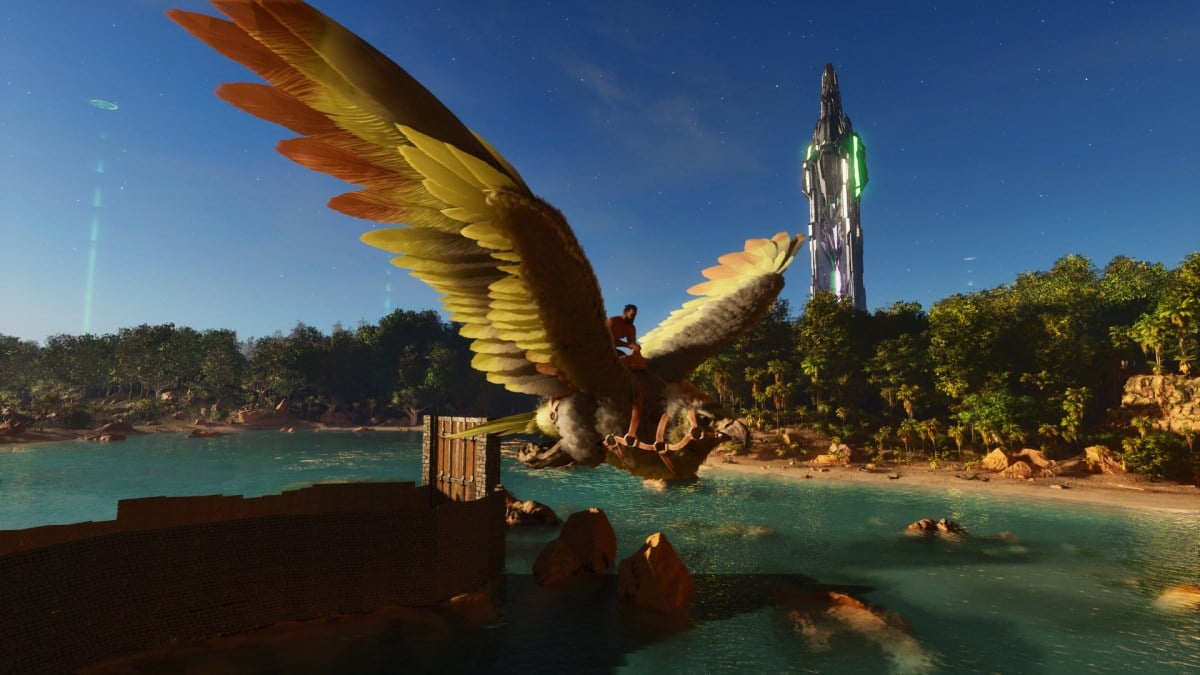 A player riding an Argentavis in Ark: Survival Ascended.
