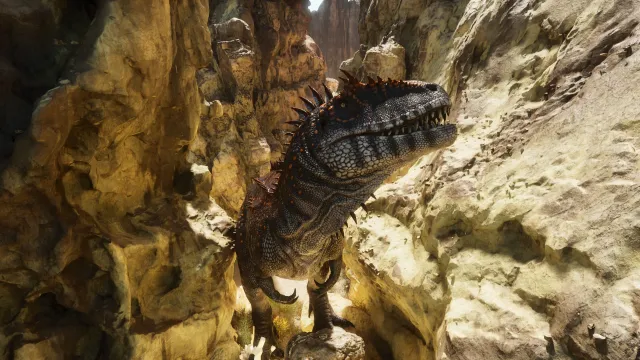 A Giganotosaurus near the volcano in Ark: Survival Ascended.