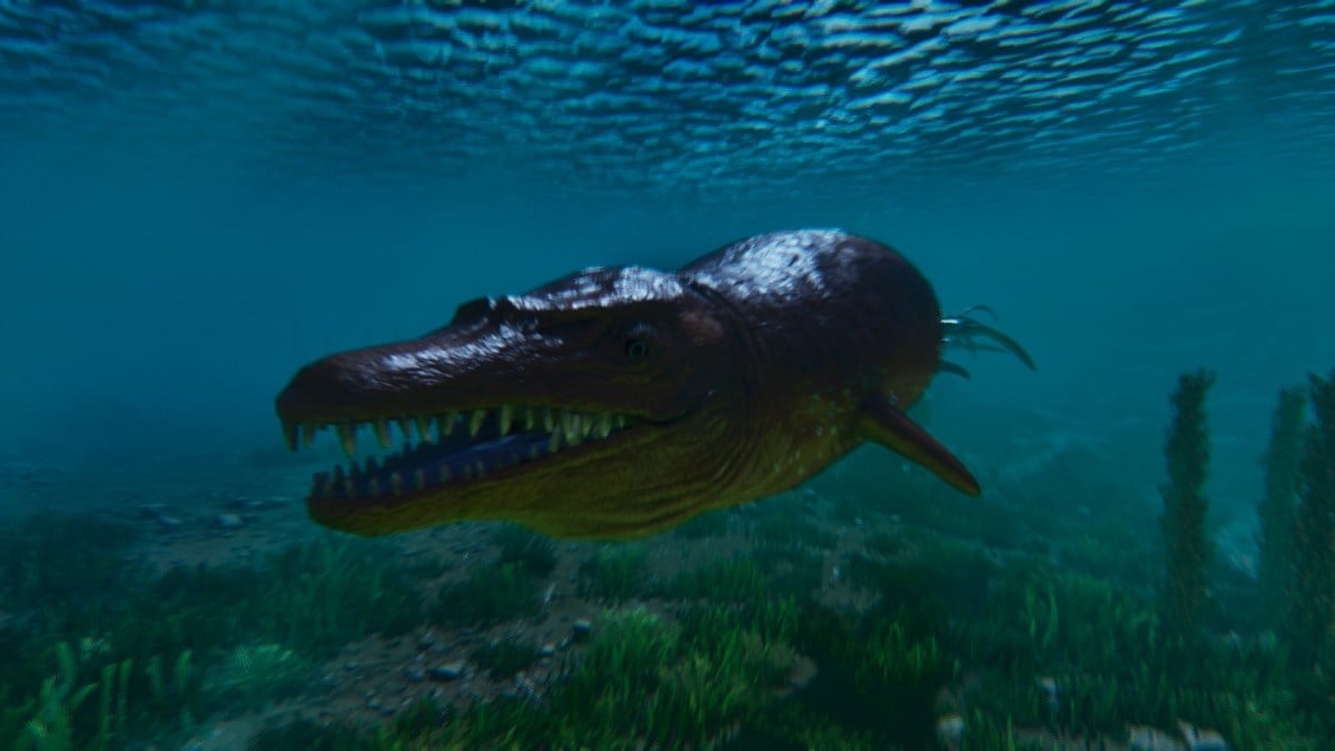 A Basilosaurus beneath the waves in Ark: Survival Ascended.