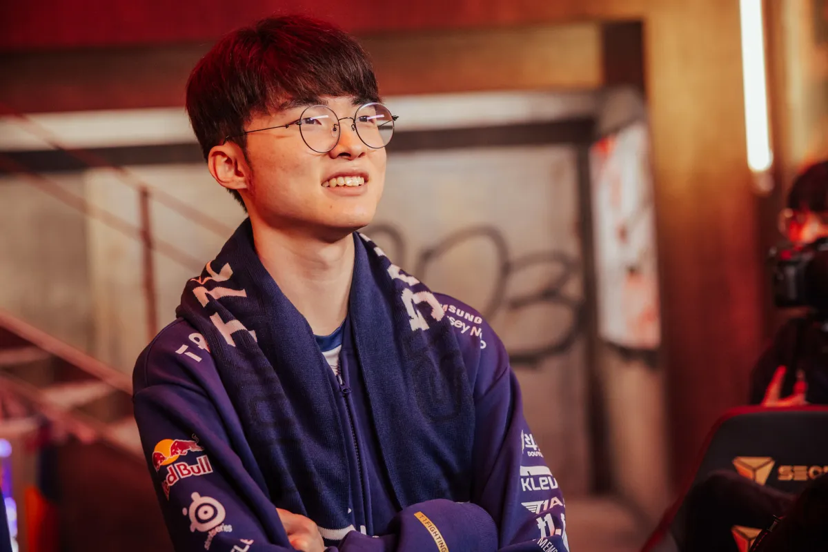 Faker hangs out at a photoshoot backstage at the 2023 LoL Mid-Season Invitational