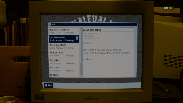 The Kalevala Workshop computer email password clue in Alan Wake 2.