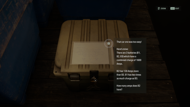The battery amp riddle on top of a Cult Stash in Alan Wake 2.