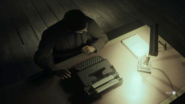 Alan Wake 2: Alan using the typewriter in his mind palace