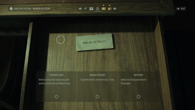 Alan Wake 2: Words of Stuff menu