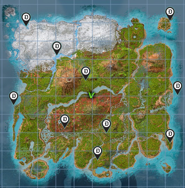 A custom map showing all the Artifacts locations in Ark: Survival Ascended