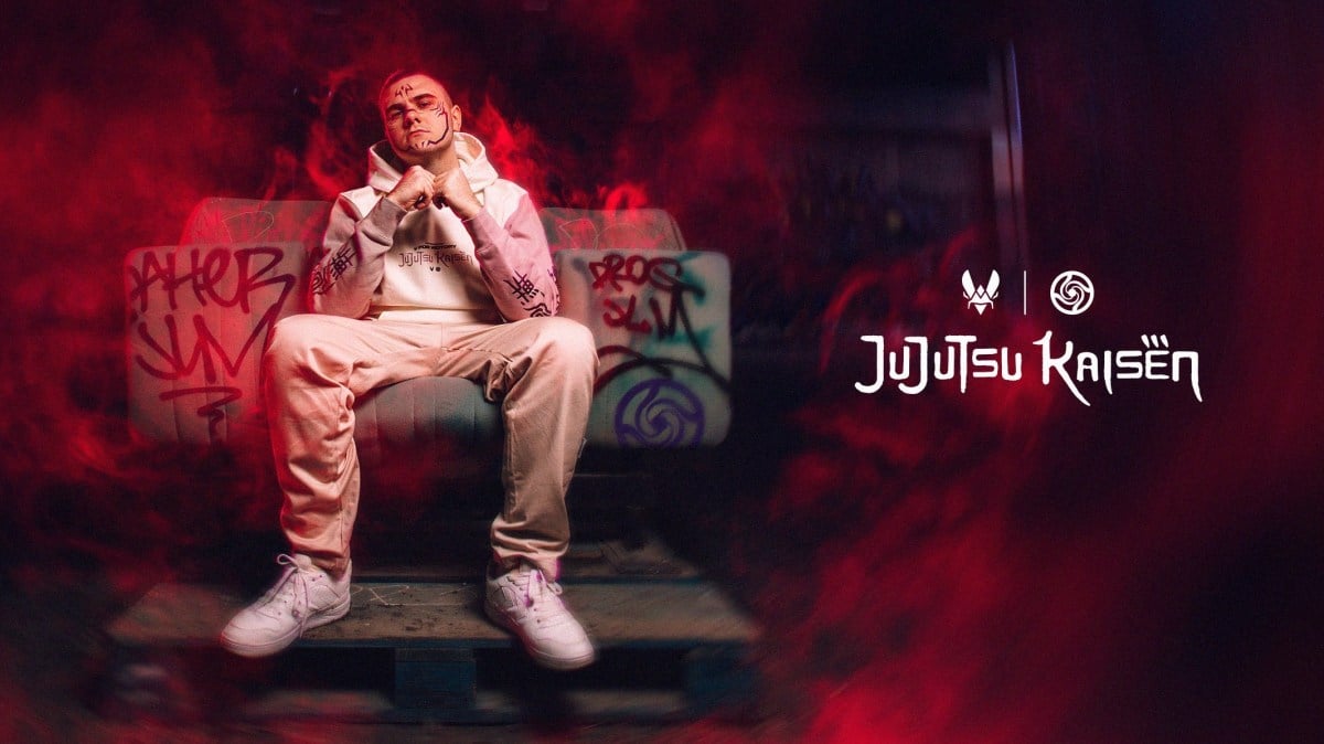 Official art for Vitality's partnership with Jujutsu Kaizen. It features a person wearing a Jujutsy Kaizen hoodie.