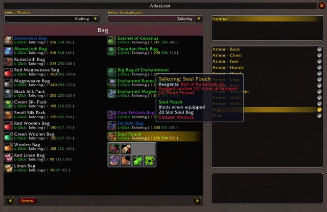 AtlasLoot UI showing loot in different dungeons.
