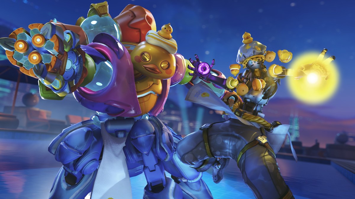 Rubber Ducky Orisa next to Bathmaster Zenyatta