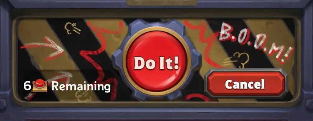 A screenshot of the Big Red Button in Warcraft Rumble. It says Do It!