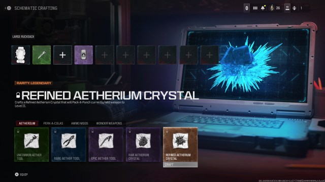 MWZ: Refined Aetherium Crystals on Schematic Crafting menu