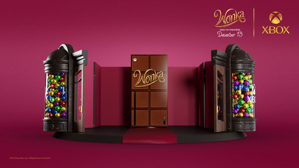 A promotional image for Xbox's Wonka-inspired Xbox Series X sweepstake.