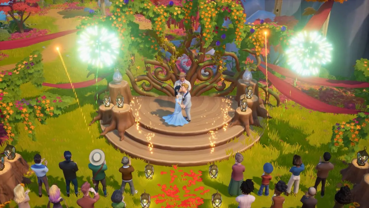 Two characters getting married in Coral Island