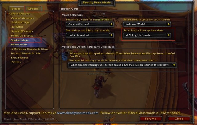 Deadly Boss Mods interface in WoW