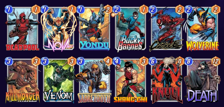 Screenshot of a Death Knull deck in Marvel Snap.