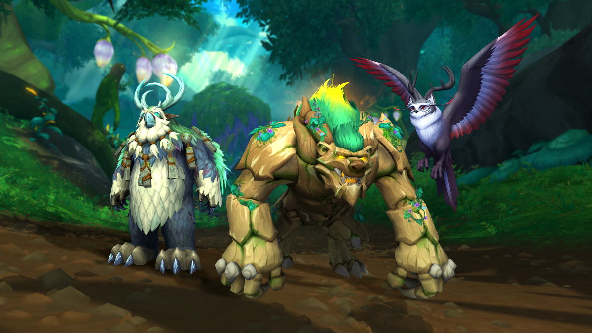 Three Druids in different forms standing next to one another in the Emerald Dream