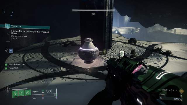 A giant pot with a purple ring around the middle in Destiny 2.
