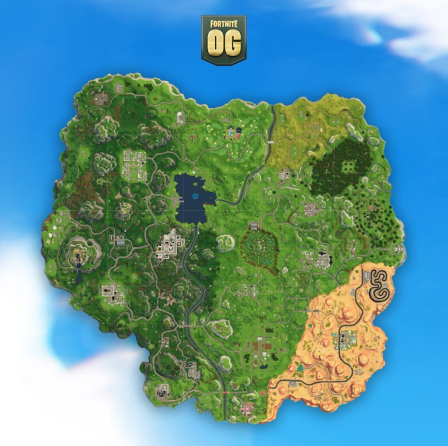 Image of Fortnite's OG map, which was reintroduced in 2023.