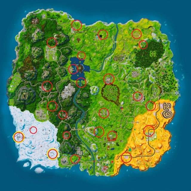 Baller locations on the Fortnite OG island map