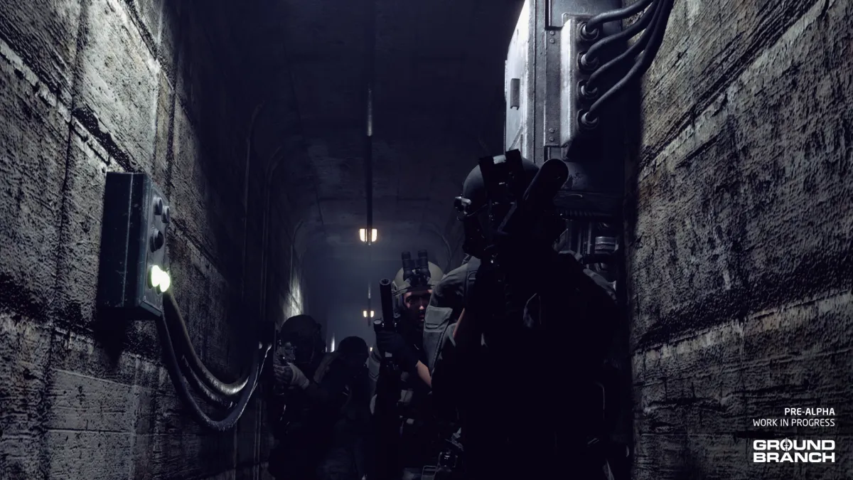 The Ground Breach keyart featuring several soldiers in dark night city street