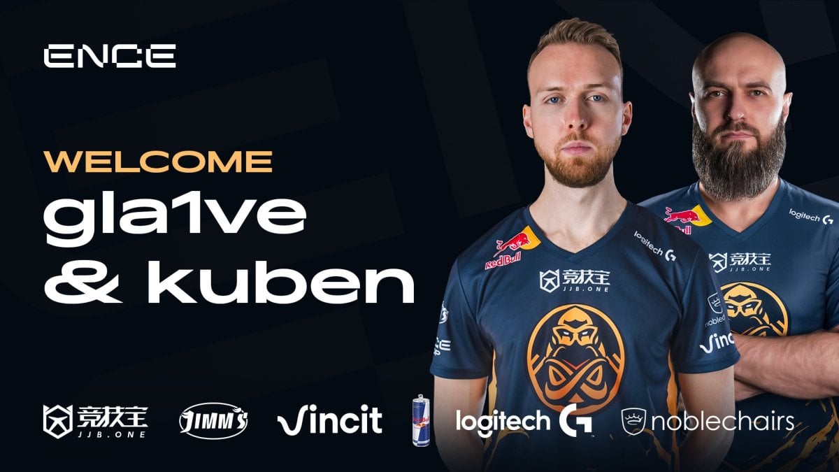 The image was done of ENCE's announcement of gla1ve and kuben's arrival. These two men are wearing ENCE's jersey in the picture.