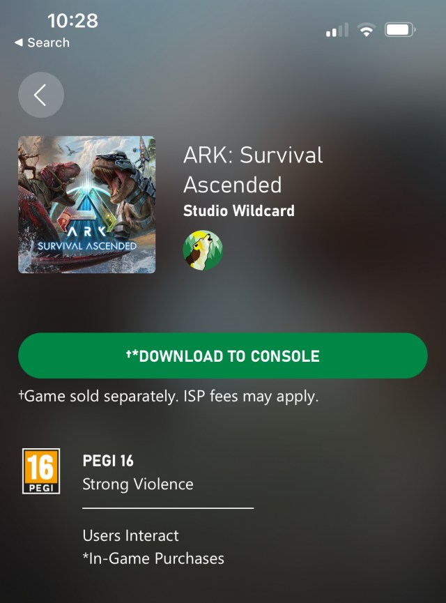 A screenshot on the Xbox App of Ark: Survival Ascended and the pre-load option.