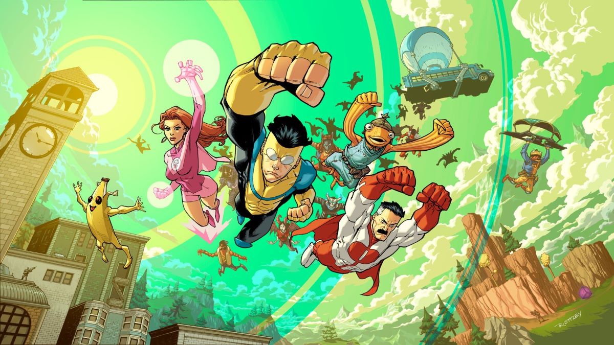 Invincible characters, flying in the air