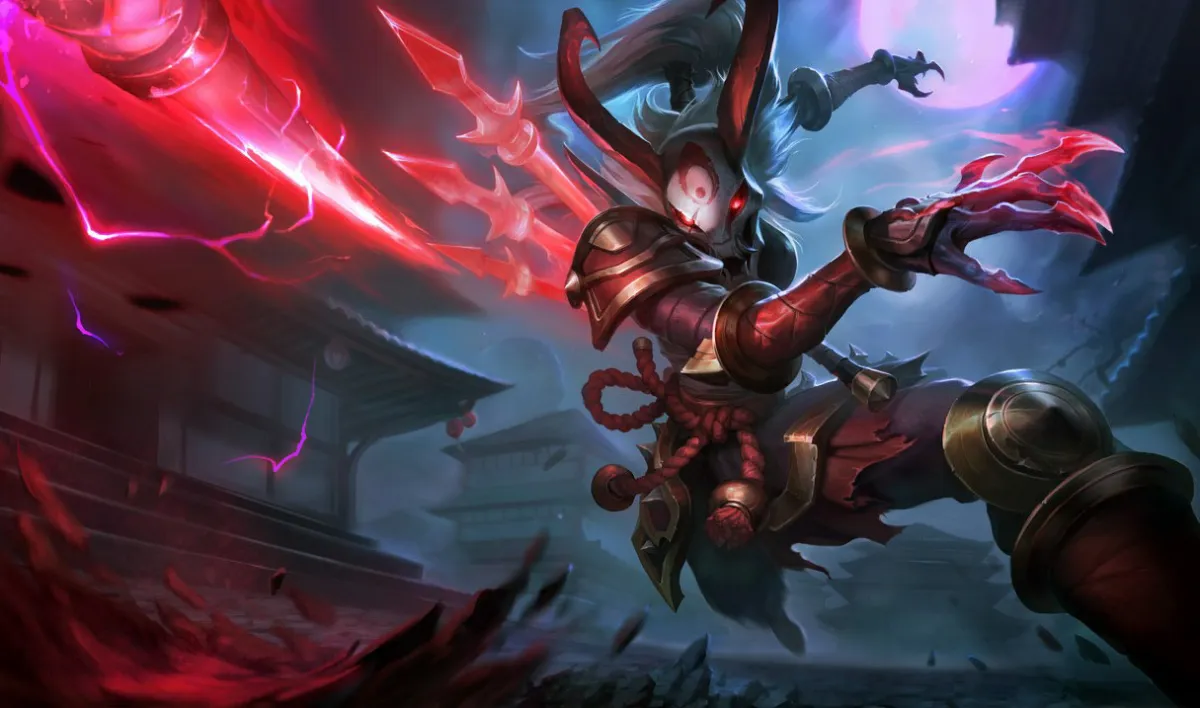 Blood Moon Kalista splash art in League of Legends -- First skin for the champion released in 2014
