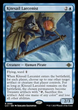 Kitesail Arsonist turns enemy creatures and artifacts into Treasure tokens.