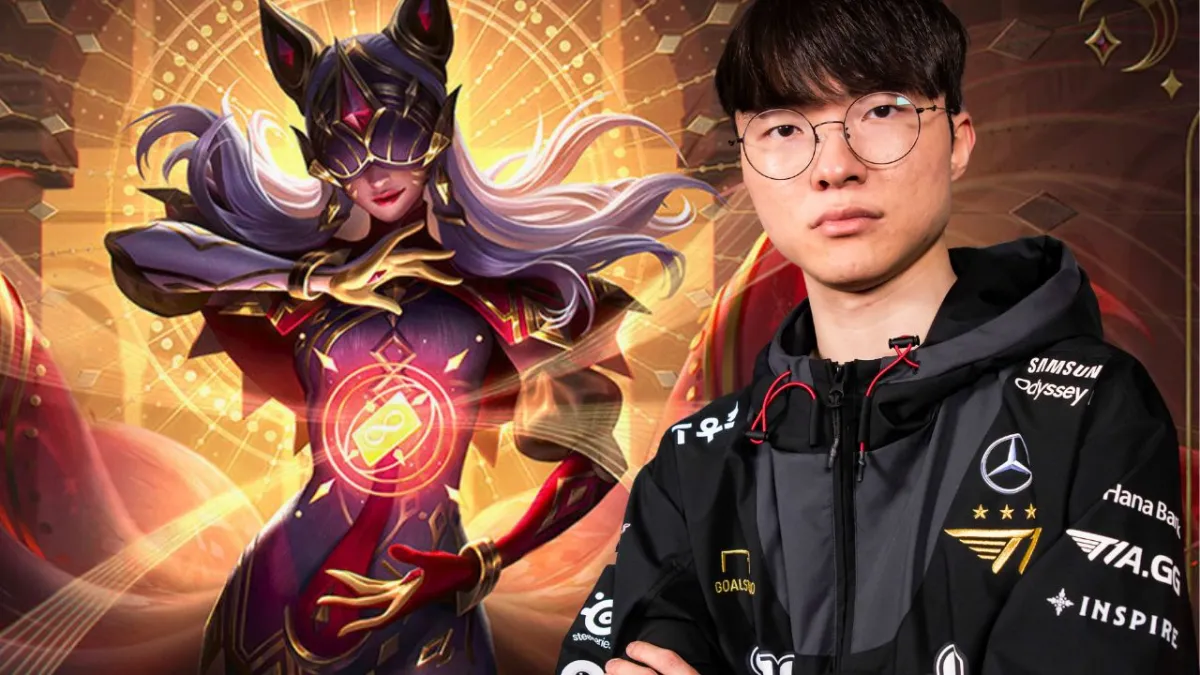 Ahri in her arcana skin next to faker League of Legends